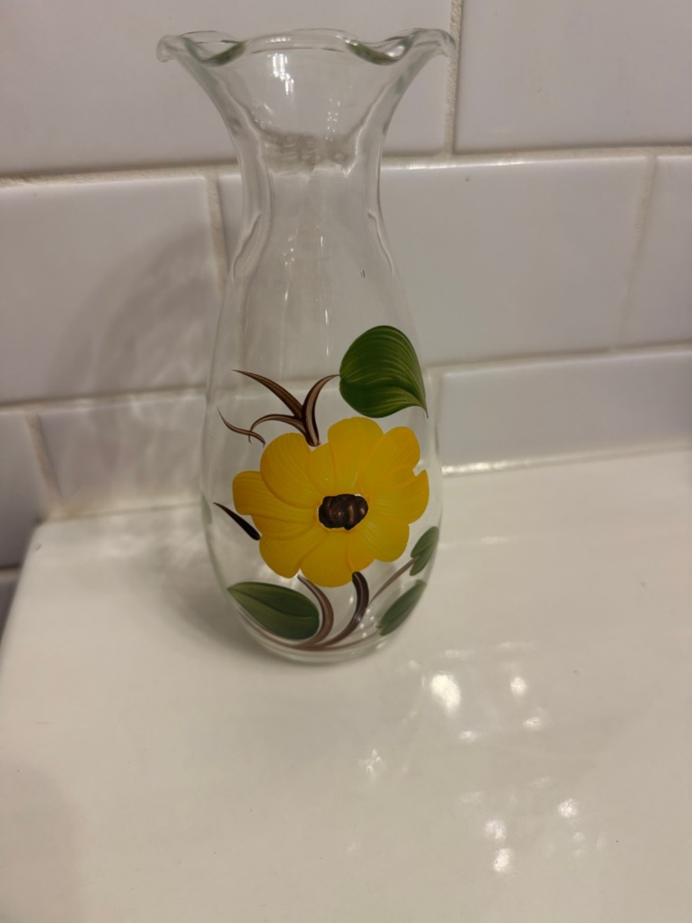 Hand-Painted Yellow Floral Glass Vase - Home Accents